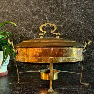 Vintage Hammered Copper Chafing Dish